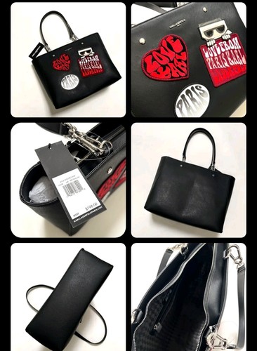 Karl Lagerfeld Love From Paris Patch Tote Bag Black Heart iconic purse large new - Picture 7 of 7