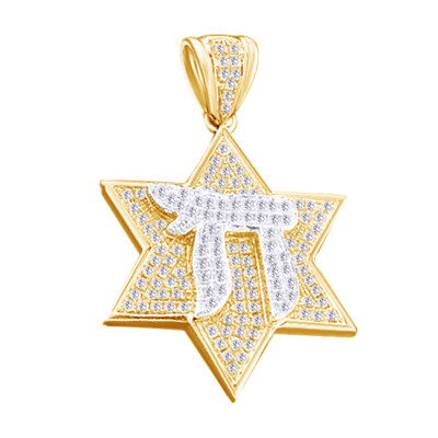 3/4Ct Round Cut Simulated Diamond 14K Yellow Gold Plated Men's Chai Star Pendant