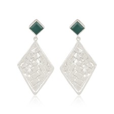 925 Sterling Silver Green Onyx Gemstone Dangle Earrings Handmade Jewelry