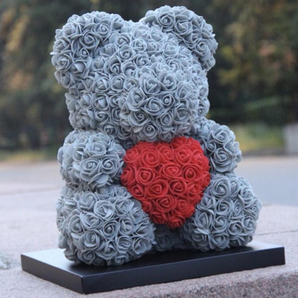 rose teddy bear grey