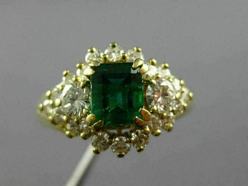 ESTATE WIDE 1.82CT DIAMOND & AAA EMERALD 18KT YELLOW GOLD ENGAGEMENT RING #26466 - Picture 11 of 12