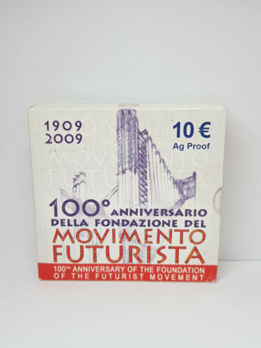 🇮🇹 Italie 2009 10 Euro Argent - &#034;Mouvement futuriste&#034; - Coffret BE 🇮🇹