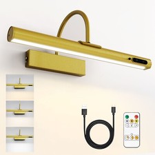 Rechargeable Picture Light with Remote, Dimmable and 3 Colour Temps, Gold finish