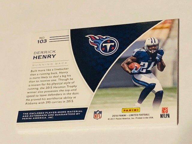 Derrick Henry Rookie RC 2016 Limited #103 RPA Patch Auto Derrick Henry Rookie RC 2016 Limited #103 RPA Patch Auto