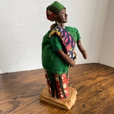 VTG Primitive Folk Art Figure Woman Carrying Baby Figure Doll Cloth Wire