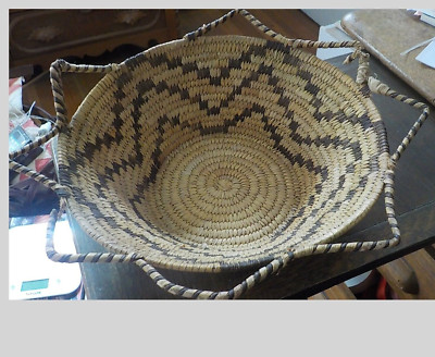 Papago Basket 13'' zig zag edge forming handles vintage Tohono O'odham