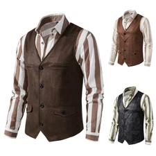 Suede Men's Suits Vests Formal Business Wedding Groom Prom Outdoor Waistcoats