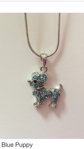 Dog Necklace Pendant pink blue Clear Stones Chain Puppy - Picture 2 of 2
