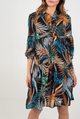 QED LONDON LADIES TROPICAL LEAF PRINT SMOCK DRESS SIZE 12 NEW (ref 6)