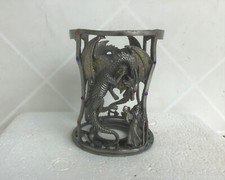 Kerzenhalter mit Drachen Motiv, Zinn, Kunststoffglas, Höhe 11,5cm