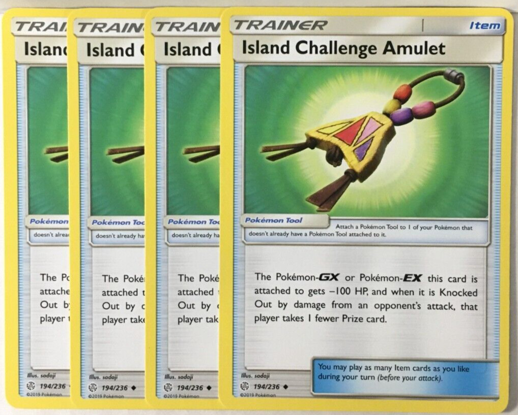 POKEMON 4X ISLAND CHALLENGE AMULET 194/236 COSMIC ECLIPSE UC NEAR MINT-PLAYSET
