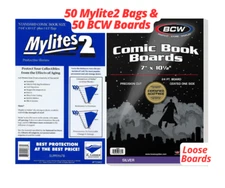 50 Mylites 2 Mil Mylar Comic Book Bags and Boards (BCW) Standard/Silver Size