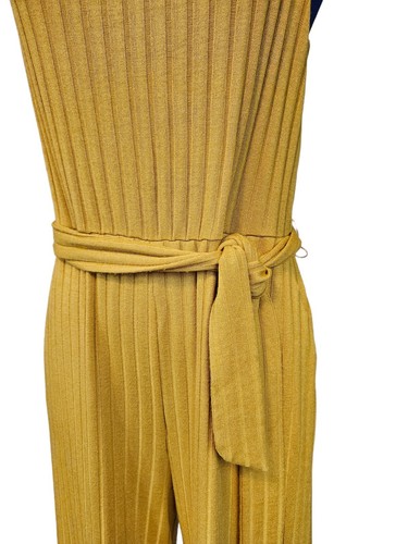 Forever 21 Mustard Yellow Ribbed Knit One Piece Jumpsuit Size Large Juniors L14 - Picture 3 of 8