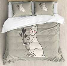 Image of Rabbit Duvet Cover Set Bunny Hearts Bouquet Design
