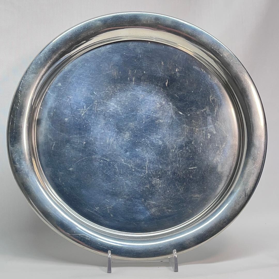 VINTAGE Cartier Pewter-Tray-Liner Plate Signed 59 11 in Dia x 3/4