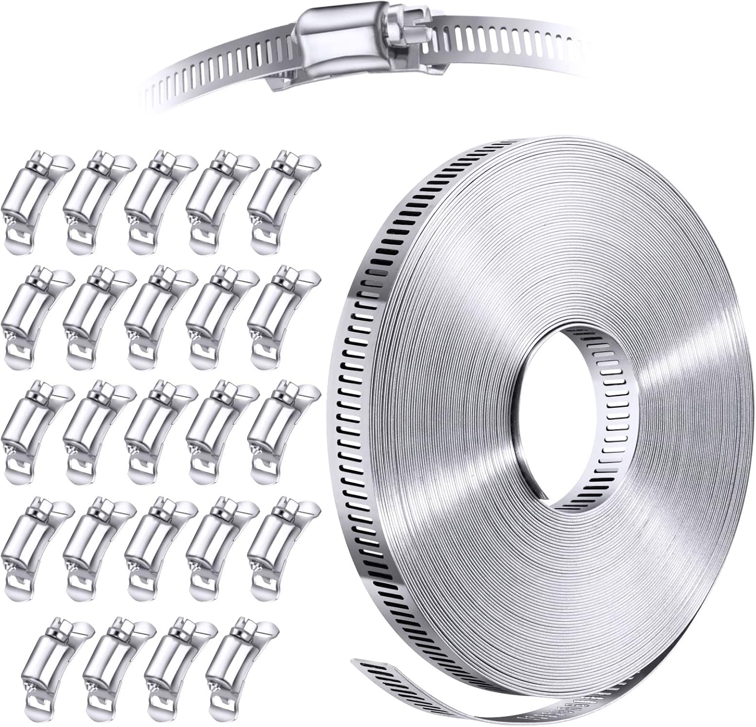 304 Stainless Steel Hose Clamp Assortment Kit DIY, Cut-To-Fit 50 FT Metal Strap+