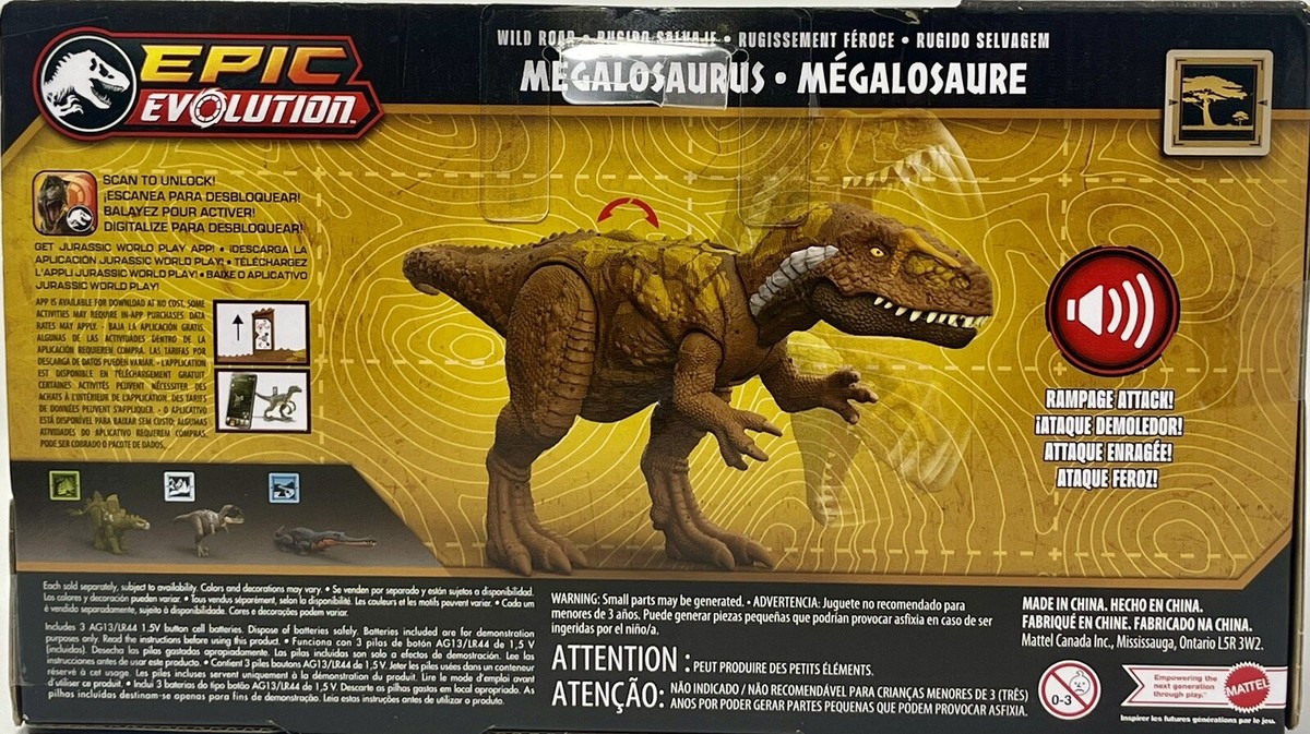 Mattel Jurassic World Wild Roar Megalosaurus Dinosaur Figure - 11.8", Roaring Sound & Attack Action, Posable, With Digital Play App-601121