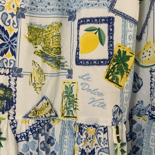 NWT J Crew Shirt Dress Women 8 Sleeveless Midi Blue Yellow Lemon Tropical Resort - Picture 11 of 12