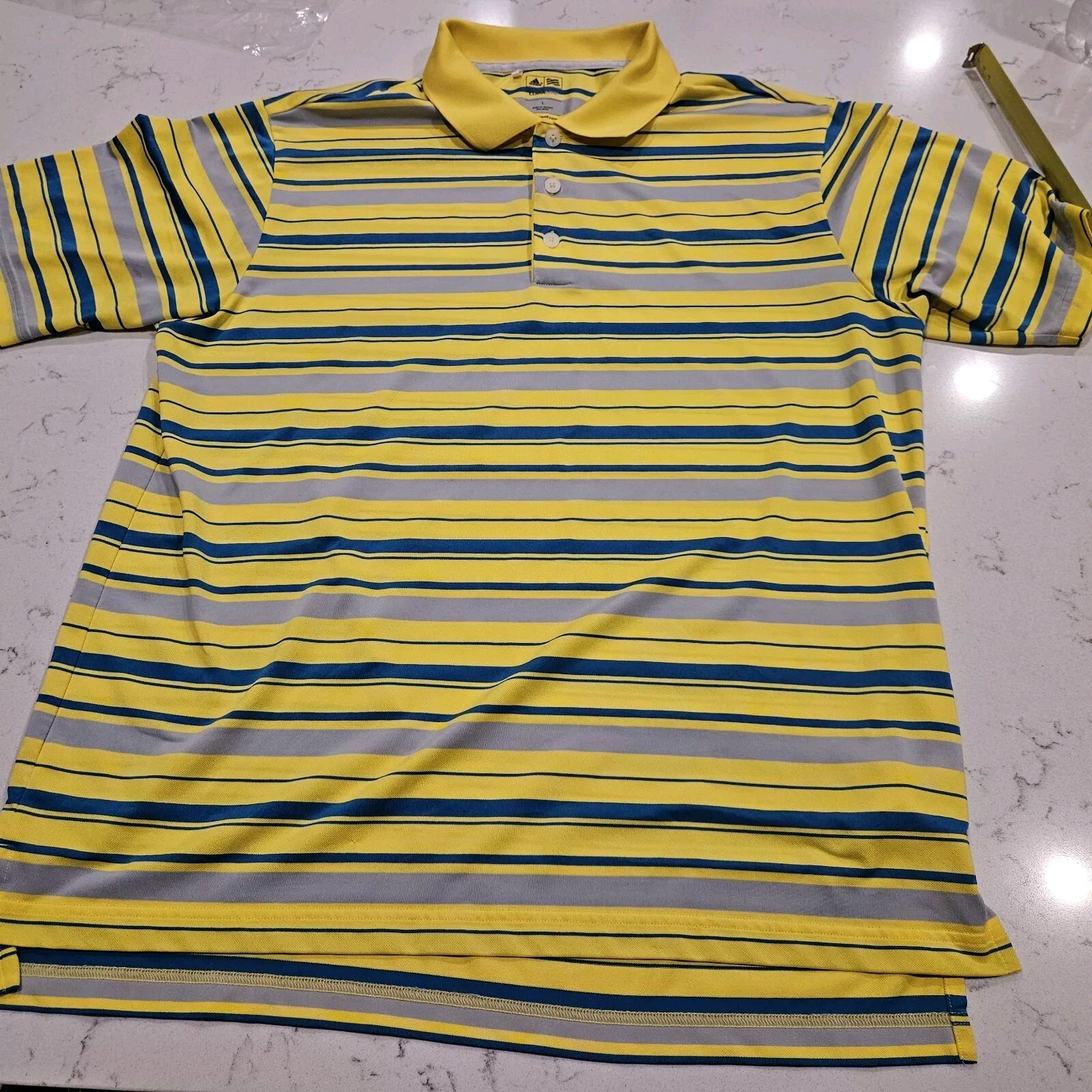 Adidas Shirt Mens Large Climacool Golf Polo Yellow Stripe