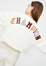 NEW CHAMPION IVORY REVERSE WEAVE OLD ENGLISH SCRIPT CROPPED SWEATSHIRT SZ M