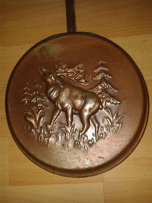 PFANNE, JÜGENDSTILL?, METALL, KUPFER, HIRSCH, BAUERNHOF, 19 cm.,ZUSTAND !!!!! - Bild 1 von 4