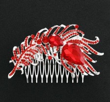 Wedding, Prom Vintage Luxury Red Crystal Feather Shape Comb Hair Accessories
