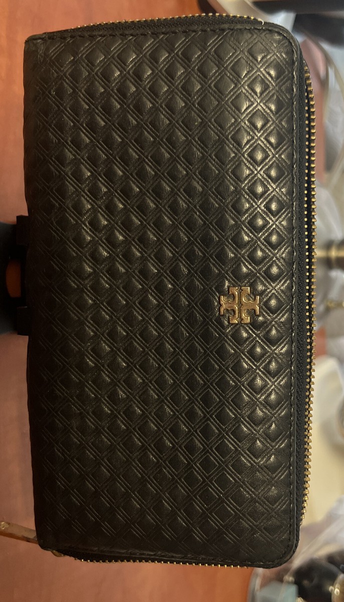 Tory Burch With Gold Logo Black Long Wallet With Zipper Preowned