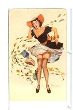 Single Vintage Playing Card Artist Vanderlaun "Windy Day" Listed as VA-3-1 A