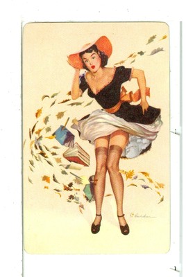 Single Vintage Playing Card Artist Vanderlaun ''Windy Day'' Listed as VA-3-1 A