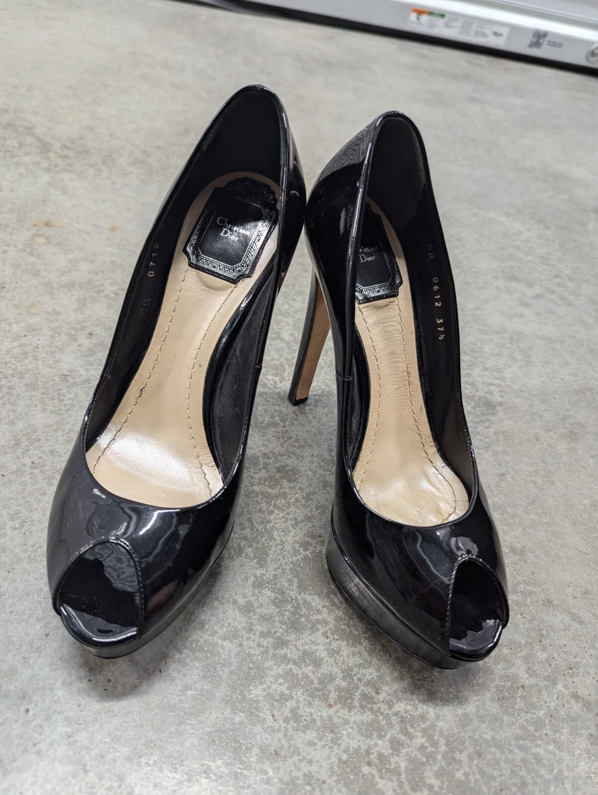 Escarpins Dior cuir verni noir bout ouvert talons 38 EU / 7,5 US