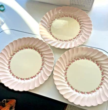 3 MYOTT Olde Chelsea Staffordshire PETITE 6174 Pink Rim Roses 9.5” Dinner Plates