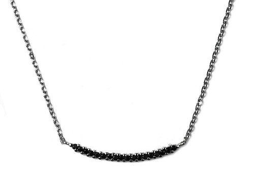 925 Sterling Silver  Black Cubic Zirconia Curved Bar Chain Necklace  17"  - Picture 1 of 3