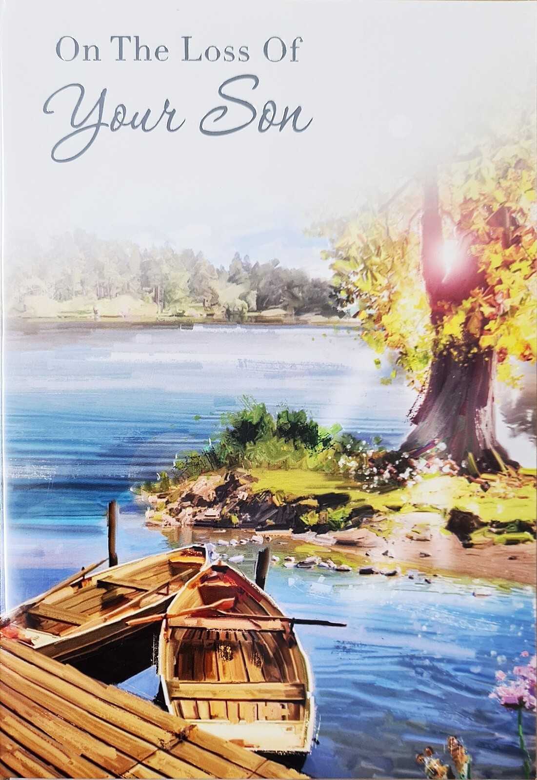 Sympathy Condolences Card Loss of your Son Boat on Pier Lake River