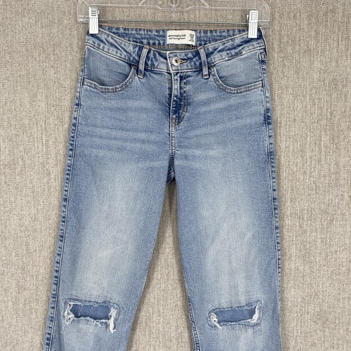 Abercrombie Fitch Kids Girls 13/14 Long Blue Mid Rise Boyfriend Distressed NEW - Picture 3 of 14