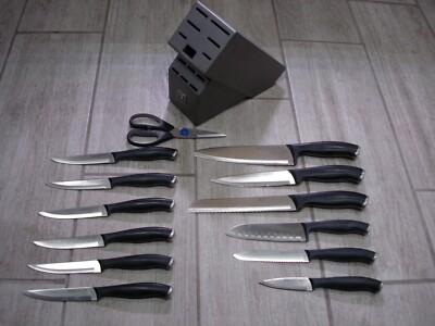 HENCKELS ''ASSURE'' 14-Piece S/S Knife Set with Block EUC