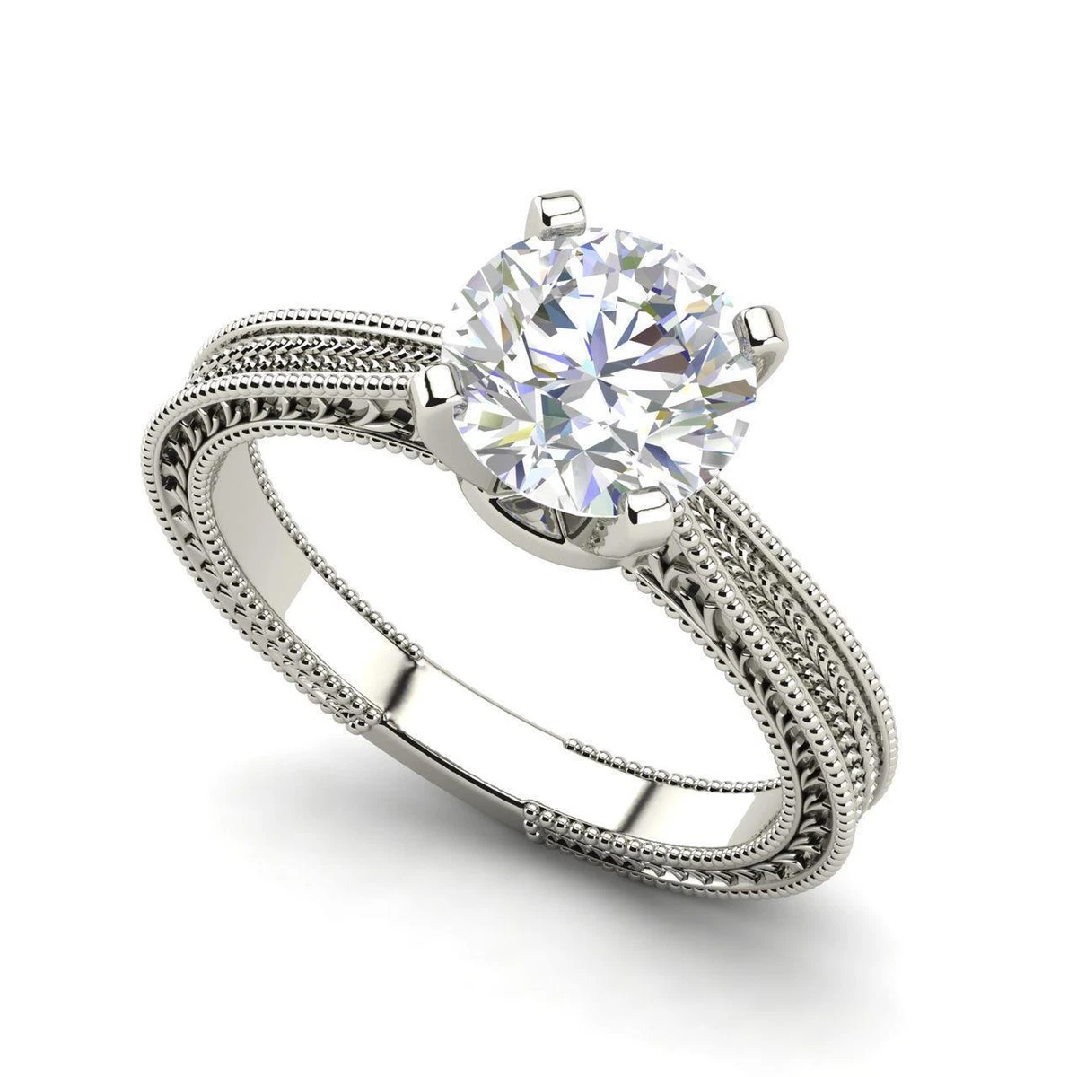 Hand engraved solitaire engagement ring sale