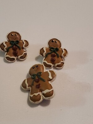 Ginger Bread Man Pin Back Brooch & Matching Earrings  1 3/4'' Great Cond...