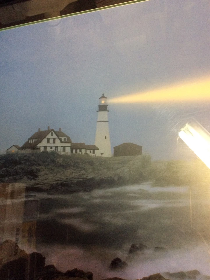 Houses And Lighthouse On The Sea Print In Plastic Frame 24” X 30 Black - Image 3 of 4
