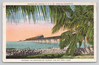Knights Key Bridge F E C Ry Over Sea Extension Florida c1943 Postcard