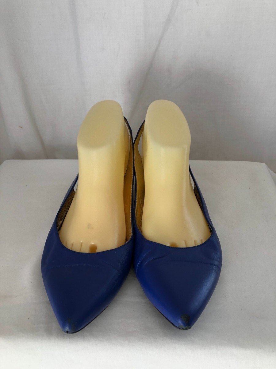 Chaussures vintage en cuir à petit talon, bout pointu bleu marine, pointure 39 - France