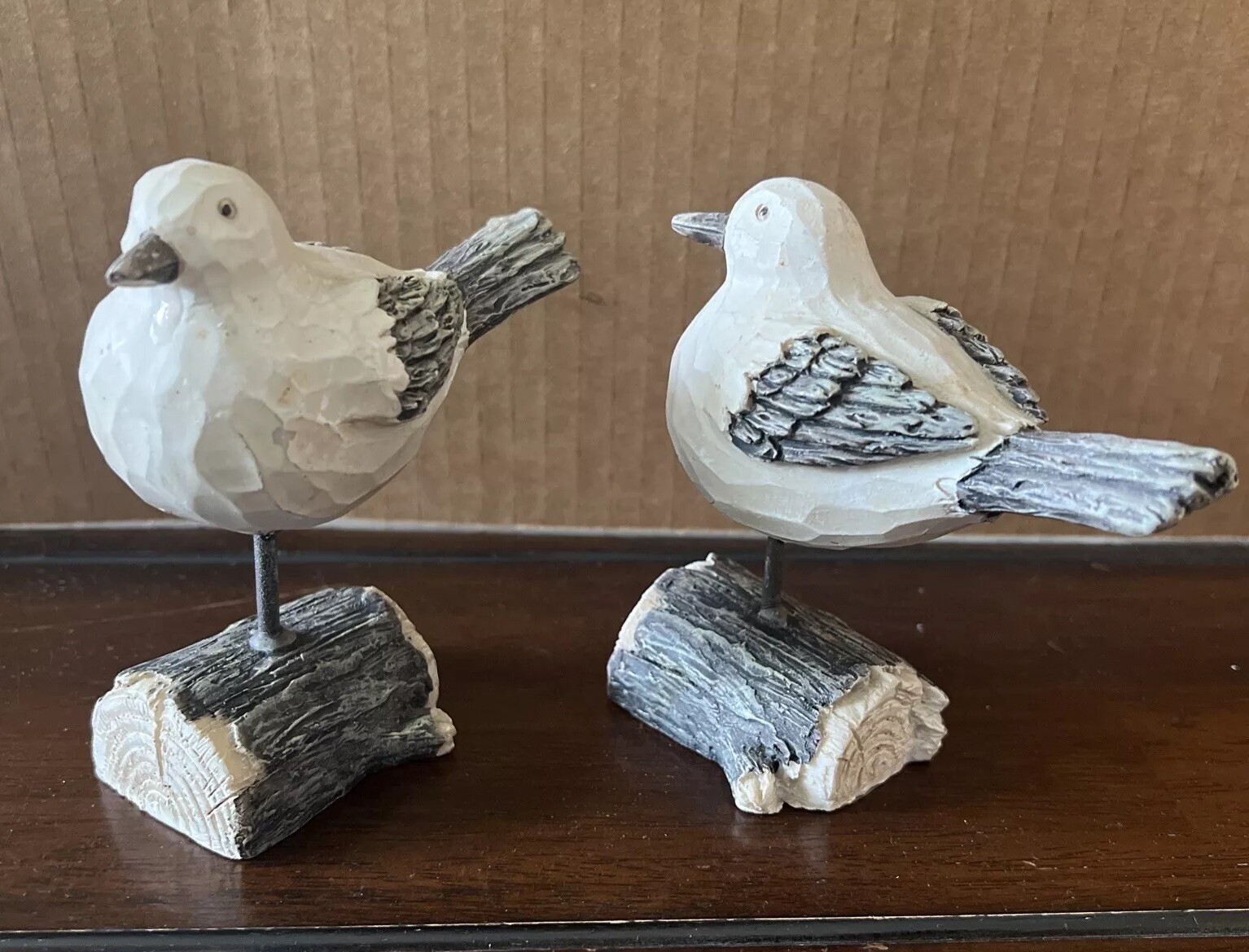 Seagull Bird Sculpture Perched on Driftwood Seaside/Gulf Decor- Set of 2-Resin