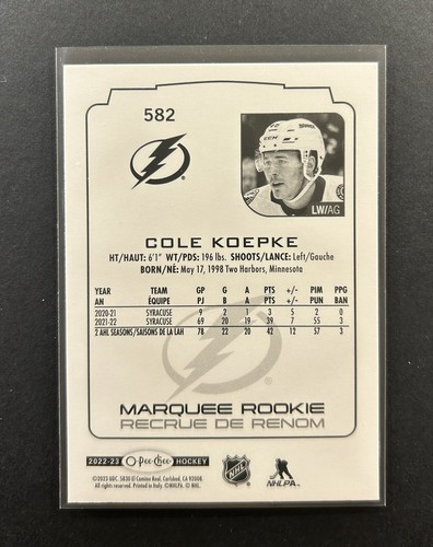 Cole Koepke -2022-23 O-Pee-Chee Marquee Rookie RC #582 - Lightning - Picture 2 of 2