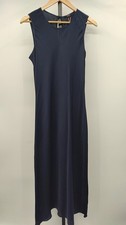 Quince Women Washable Stretch Silk Tank Midi Dress Navy Basic Sleeved L