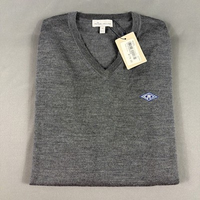 Peter Millar Golf Sweater Crown Chest Logo V-Neck Medium Gray Wool NWT MSRP $180