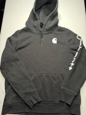 Carhartt Hoodie Youth Large 12-14 Black Logo Sleeve Pullover Sweatshirt