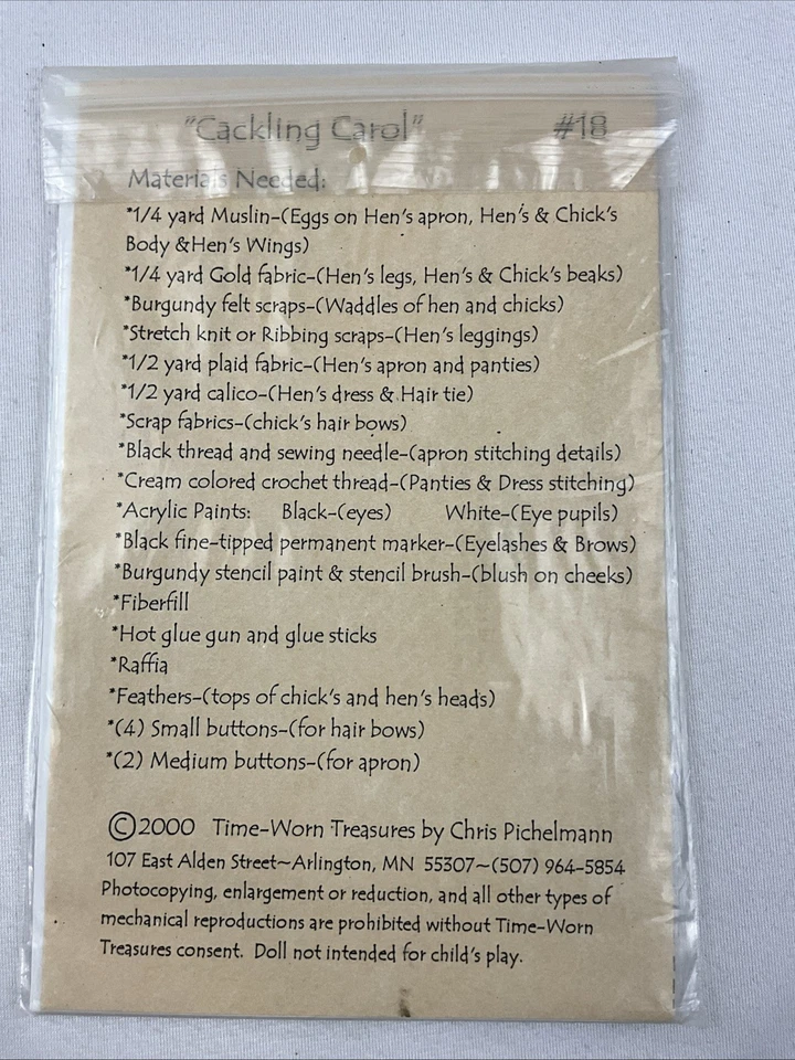 Time Worn Treasures Pattern Crackling Carol 18” Height Sewing Chicken - Image 2 of 2