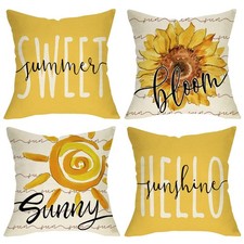 Sweet Summer Sunflower Bloom Decorative Throw Pillow Cover 20 x 20 Set of 4, ...