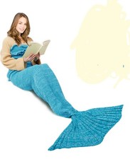 Mermaid Tail Blanket Blue Knit For Adults 32"x 69  