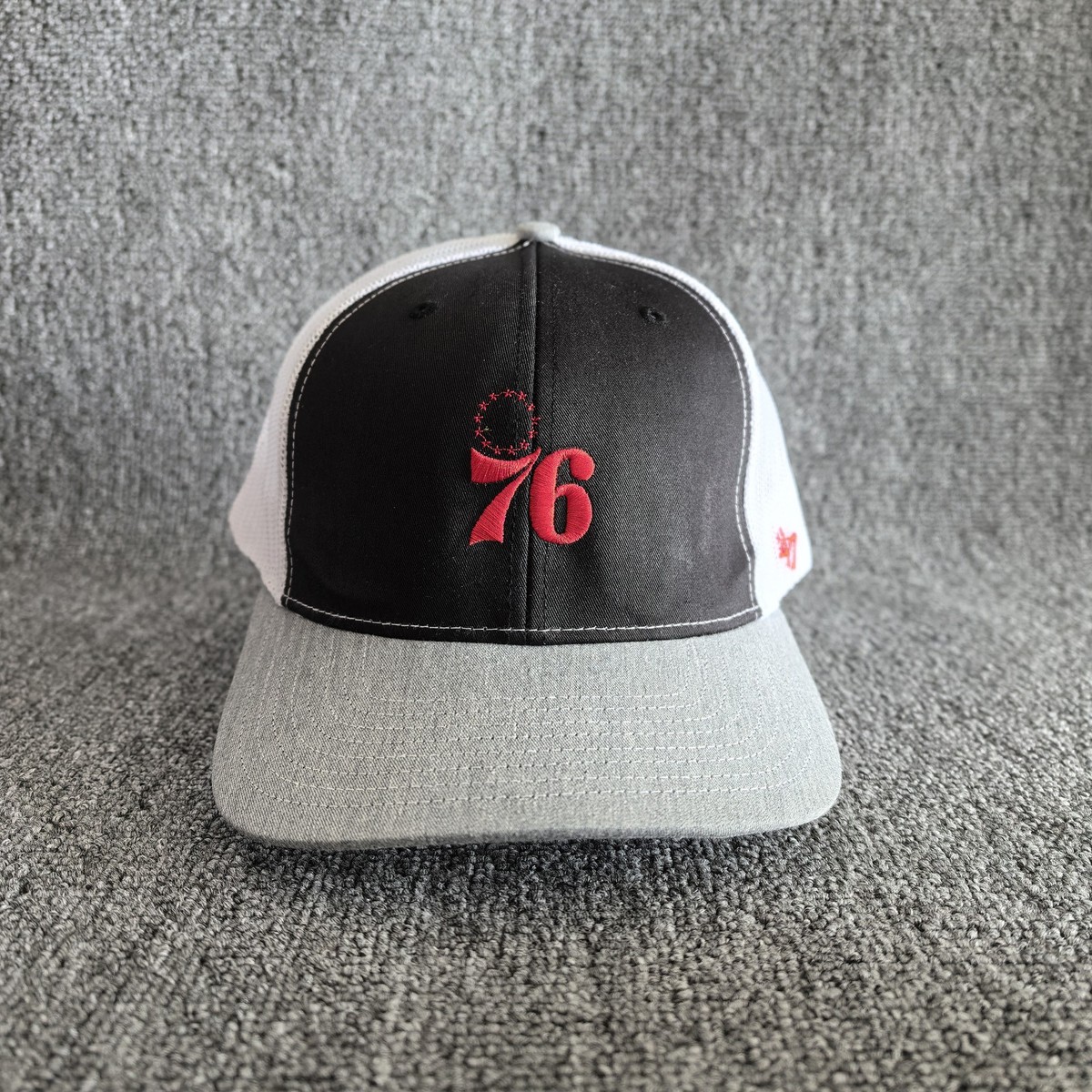 47 Brand NBA Philadelphia 76ers Trucker Hat Snapback Black Grey White OSFM