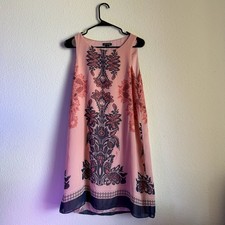 Pink Floral Shift Dress Cottagecore Boho Sleeveless Mini Dress - M